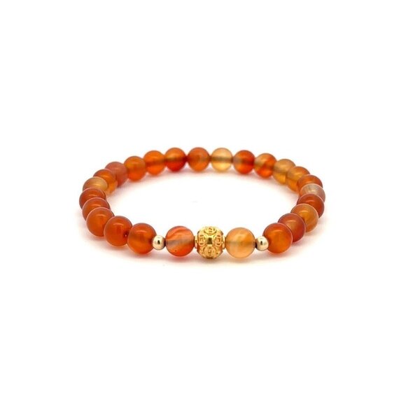 Unbranded Jewelry - 18K Gold Money Ball Lucky Charm Beads Bracelet Gemstones Carnelian 6mm